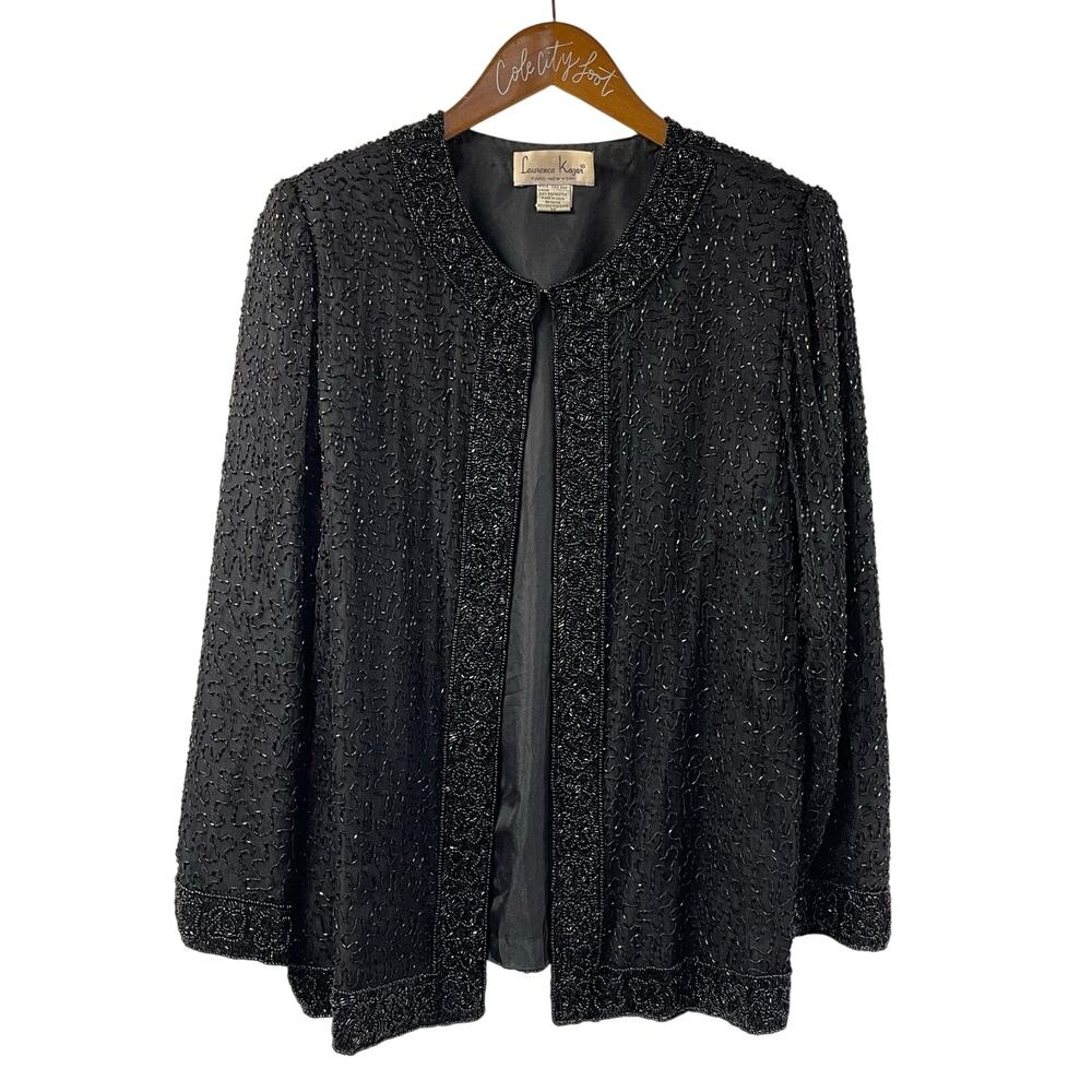 Black Beaded Jacket Silk Medium Laurence Kazar New York Vintage Cocktail Party